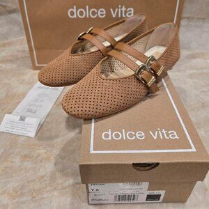 Dolce Vita WORN ONCE Baylee Ballet Flats Pecan Perforated Suede Mary Jane EUC
